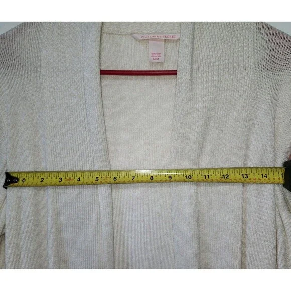 Victoria's Secret Cashmere Blend Ribbed Cardigan Womens Medium Beige Soft Cozy - Picture 7 of 9